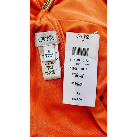 CACHE Orange Drop Waist Halter Layered Dress Sleeveless Stretch Women's 6 NWT - Picture 9 of 11